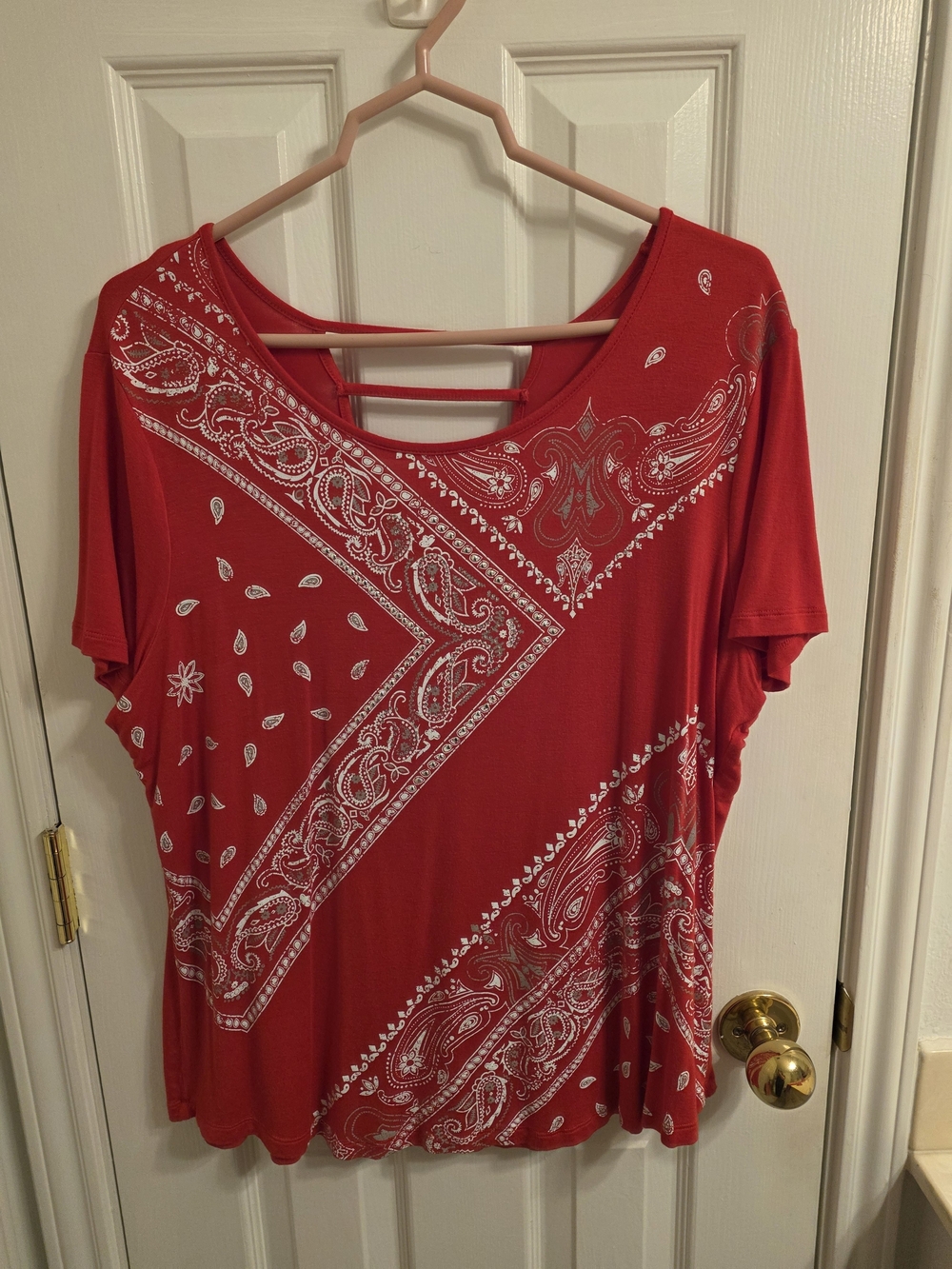 Christopher & Banks Red Paisley Scoop-Neck Top